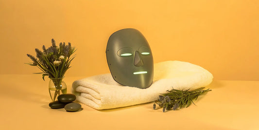 Green LED light therapy mask for skin benefits.