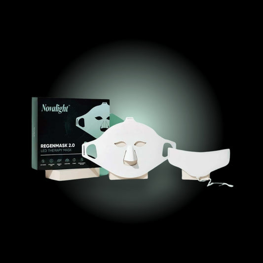 Novalight Regenmask 2.0 with packaging and 'Buy 1 Get 1 Free' offer on a dark background